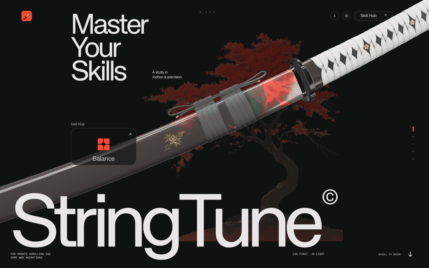 StringTune animated katana and typography design